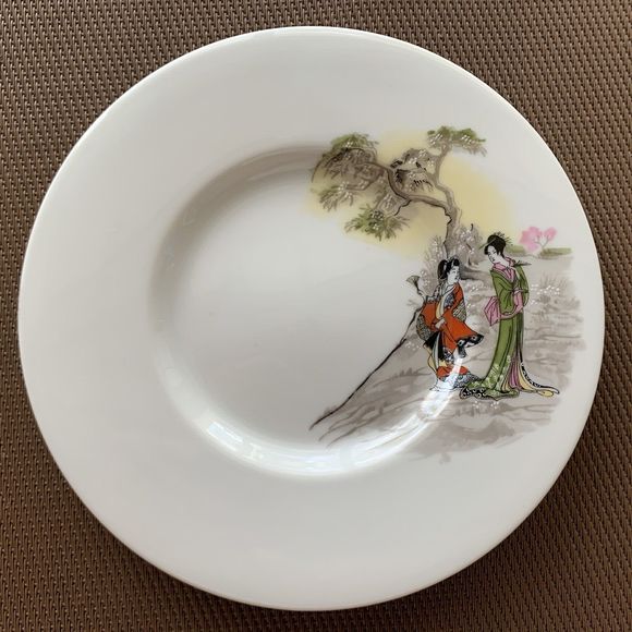 RARE Set of 4 SPAL Anthropologie Porcelain Geisha Saucer Plates Portugal Made 6" - Picture 3 of 12